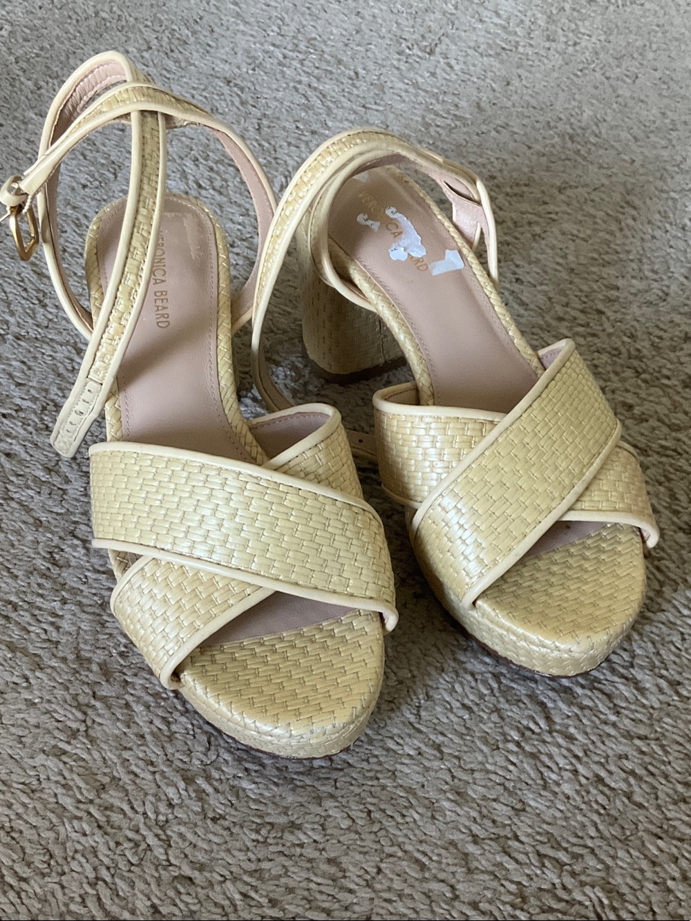 Veronica Beard Natural Raffia Platform Block Heel Sandal - Picture 2 of 8